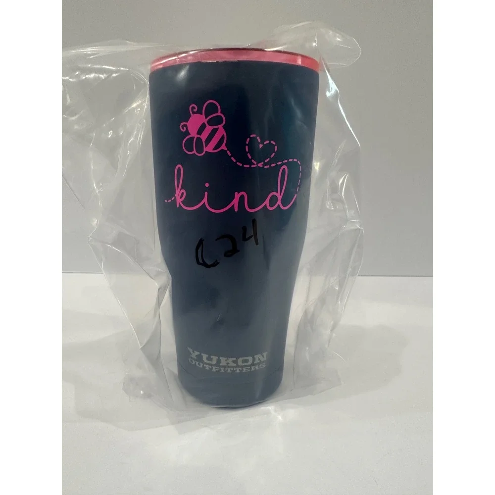 Yukon Outfitters 20oz Bee Kind Navy Blue Stainless Steel Insulated Tumbler Pink